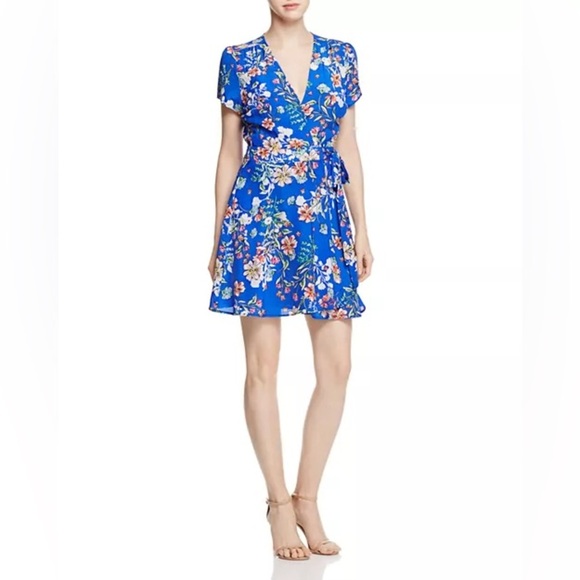 YUMI KIM Blue Pink Floral 100%‎ Silk Mini Wrap Dress Size M Summer Garden Party - Picture 10 of 10